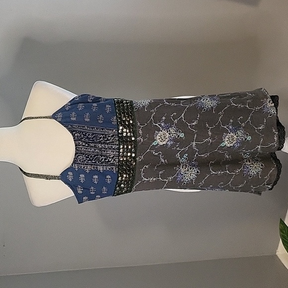 Free People Embelished Lined Back Stretch Side Zip Boho Sundress - Size 4 - Picture 1 of 10